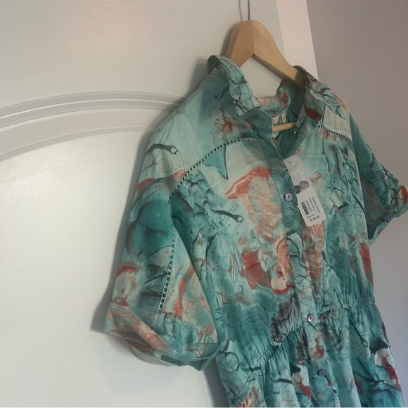 Soft Surroundings waterfront shirt dress abstract teal size M NWT - Picture 3 of 11
